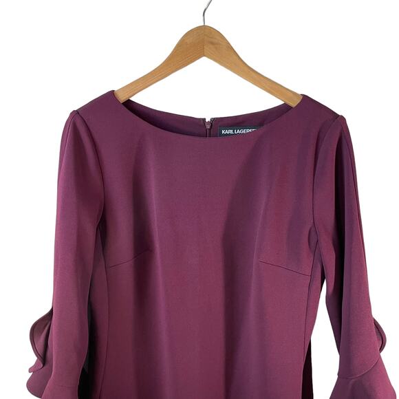 Karl Lagerfeld Paris Lynn 3/4 Tulip Sleeve Knee Length Sheath Dress Maroon 10 - Picture 4 of 13